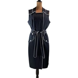 Calvin Klein Black Midi Dress with White Piping